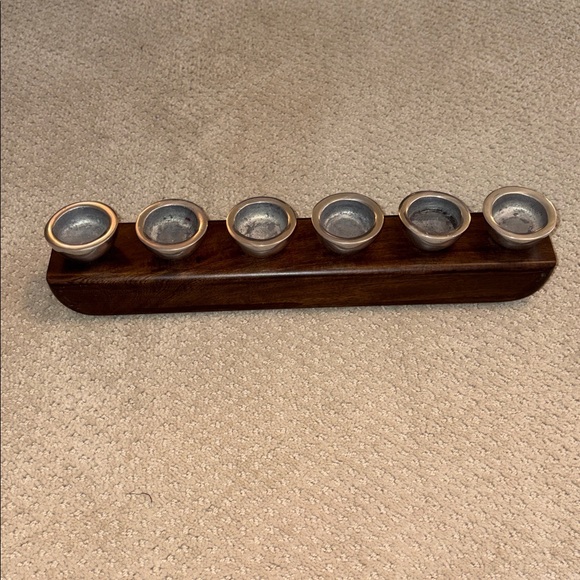 Beautiful Hand Crafted Solid Wood Candle Holder with 6 Pewter Cups